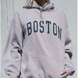 Brandy Melville John Galt Boston Hoodie Oversized Heather Gray Blue